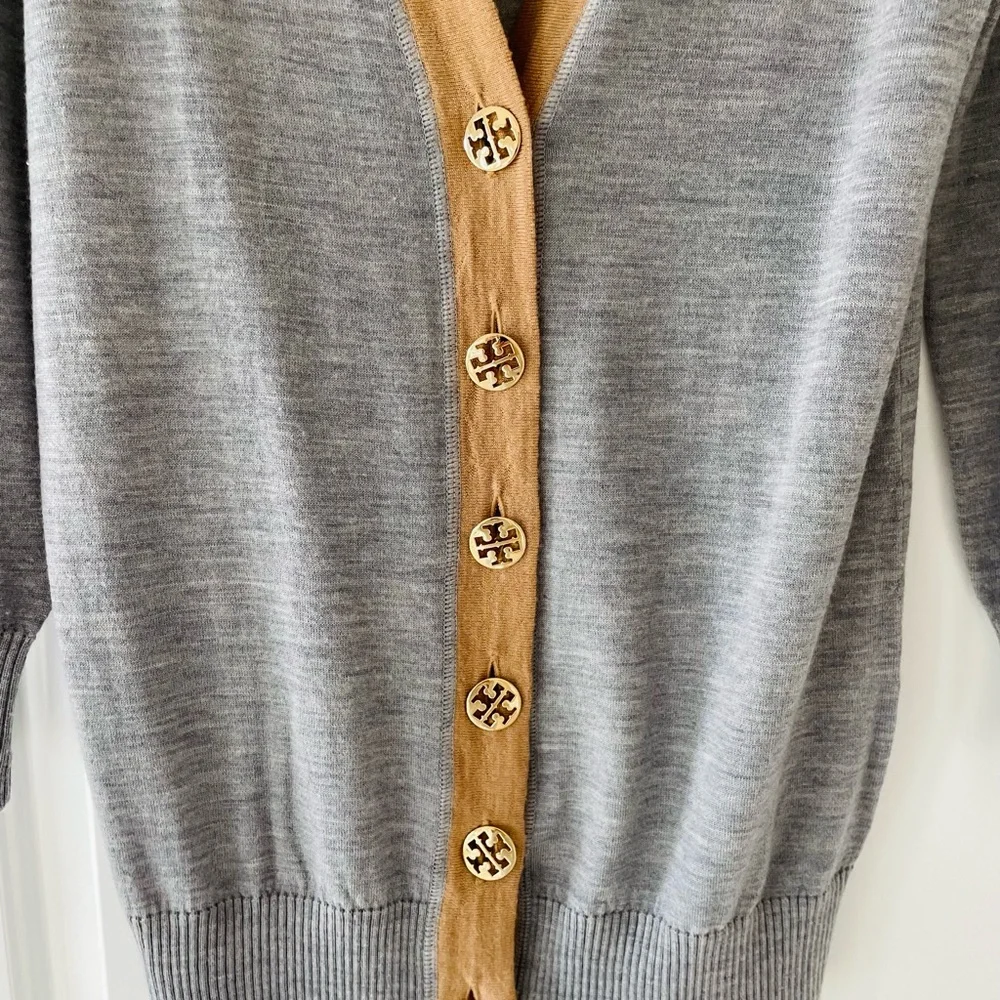 Tory Burch Gray Cardigan with Camel Trim
